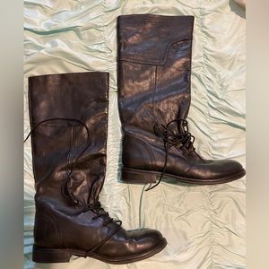 Sz:7.5 B.Makowsky black leather lace-up riding boot